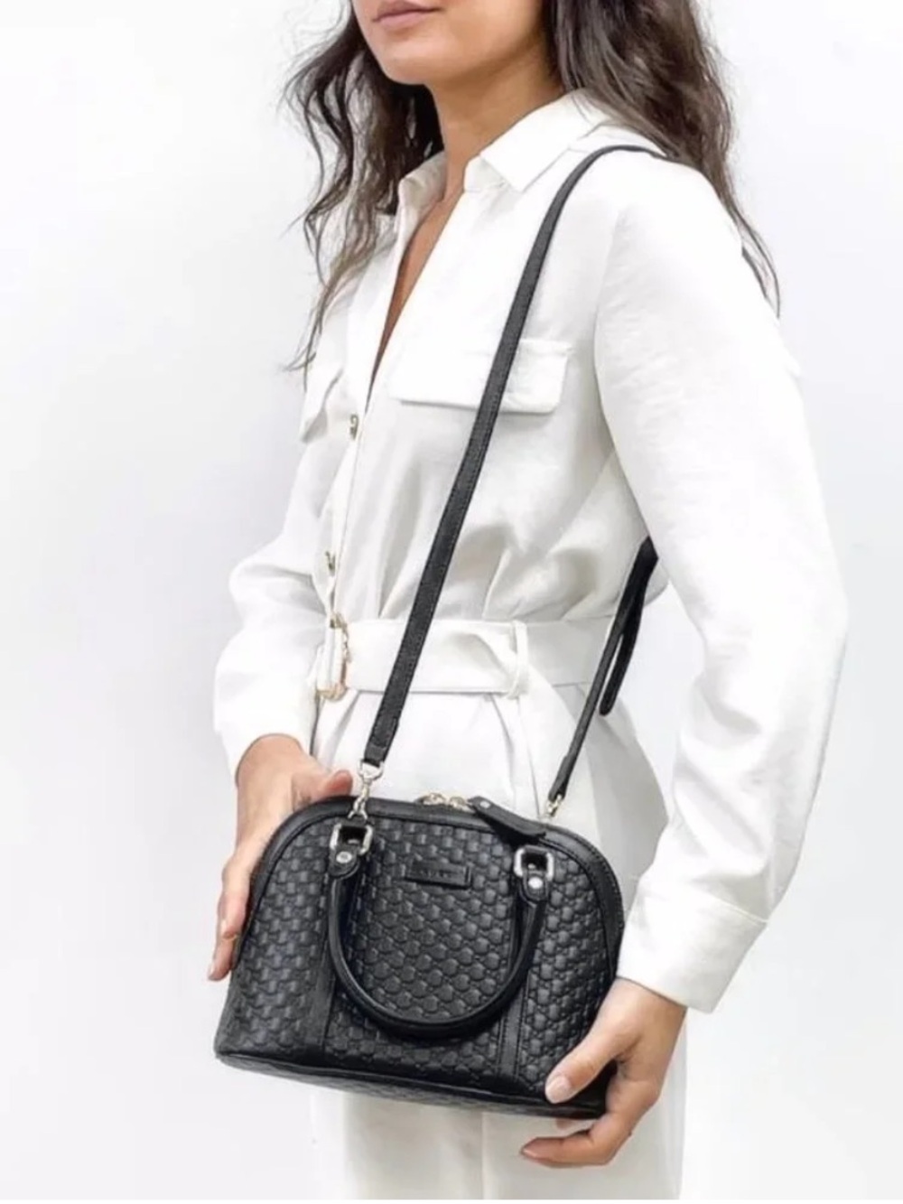 Authentic GUCCI Microguccissima Mini Dome Bag black leather with strap small